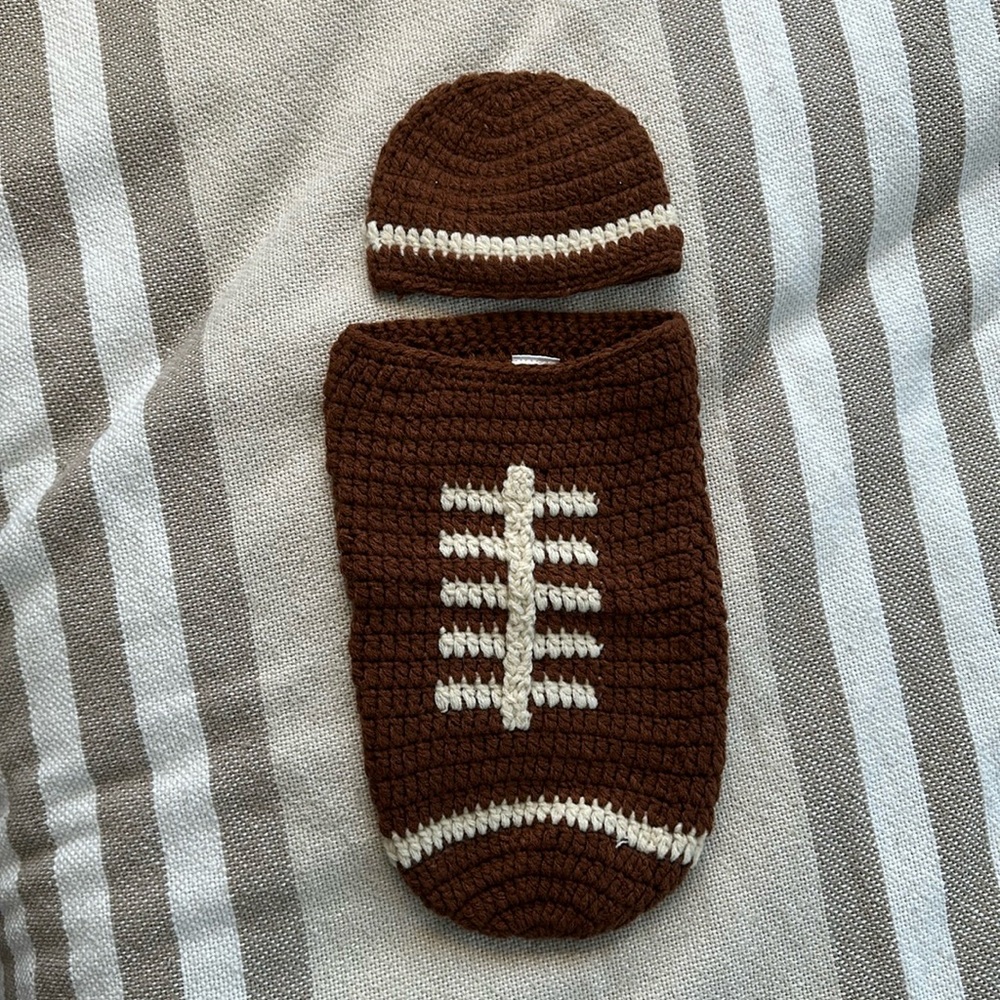 Knit baby football sack with hat newborn